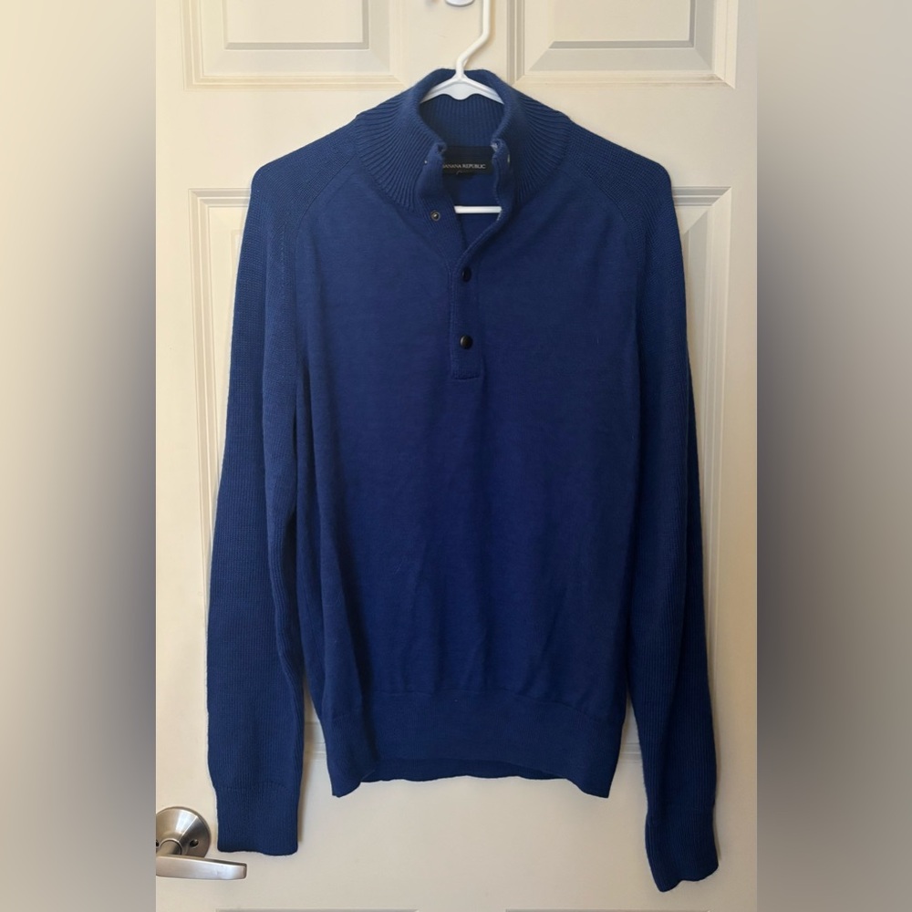 Banana Republic Men's Extra Fine Merino Wool Half Snap Up Sweater, Blue, Size M